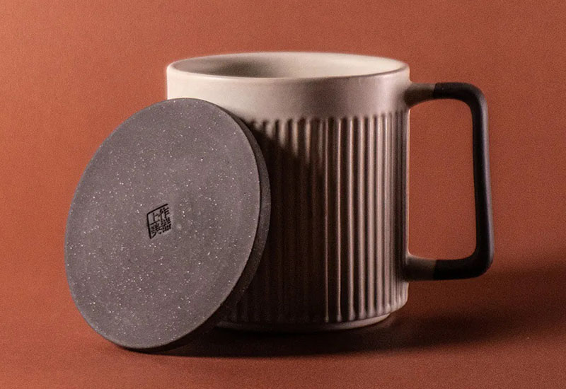 上作美器 粉引白-直紋馬克杯550ml+蓋